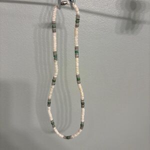 Handmade Beaded Necklace in Green and Cream